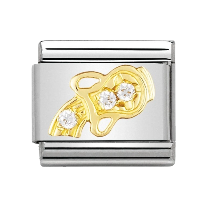 NOMINATION COMPOSABLE Classic ZODIAC in stainless steel with 18k gold and Cubic Zirconia Aquarius 030302_11