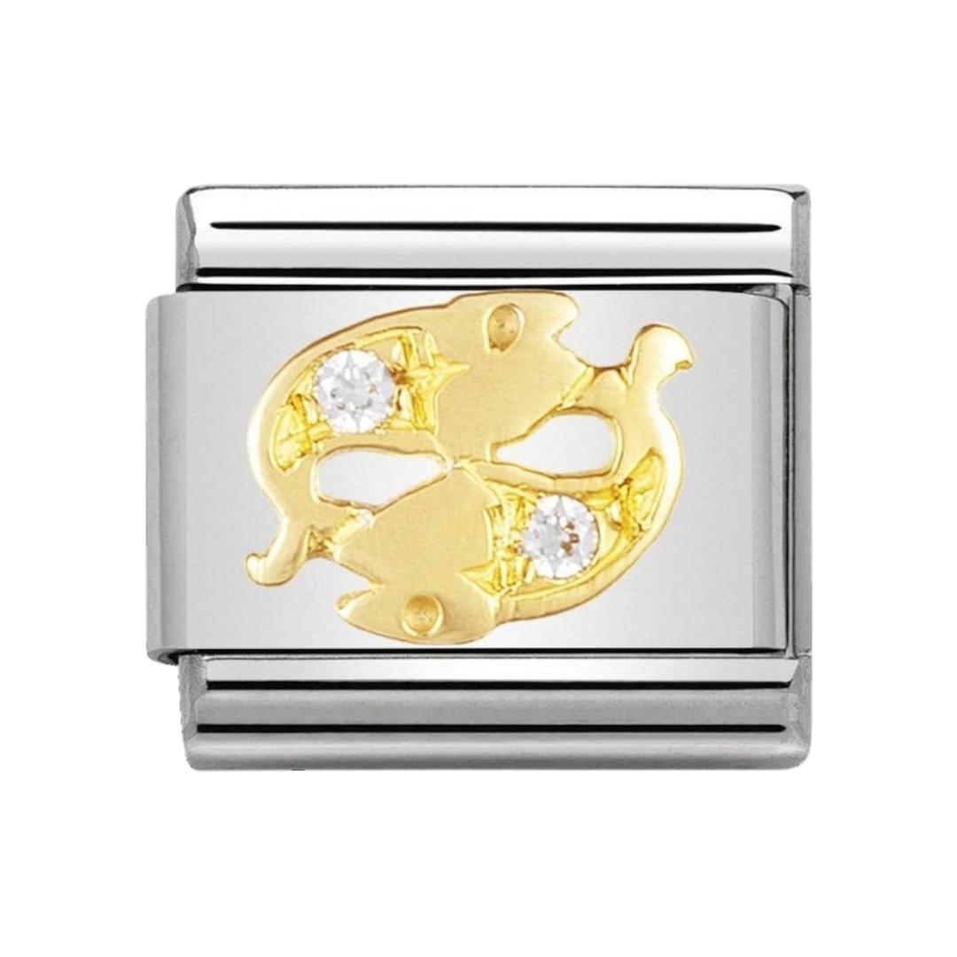NOMINATION COMPOSABLE Classic ZODIAC in stainless steel with 18k gold and Cubic Zirconia Pisces 030302_12