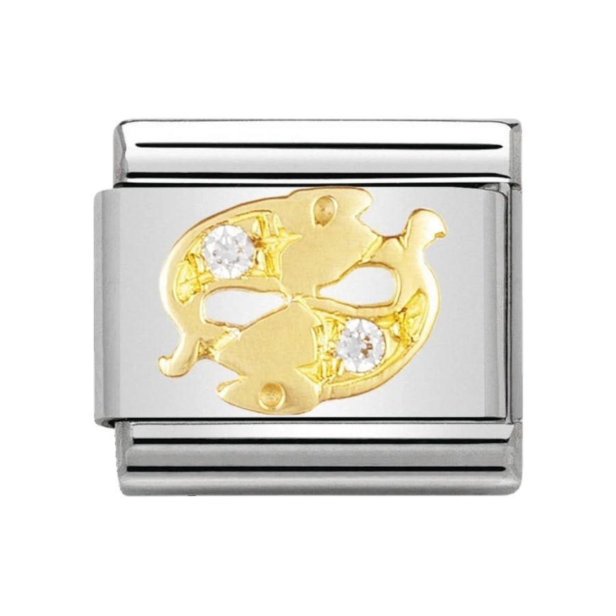 NOMINATION COMPOSABLE Classic ZODIAC in stainless steel with 18k gold and Cubic Zirconia Pisces 030302_12