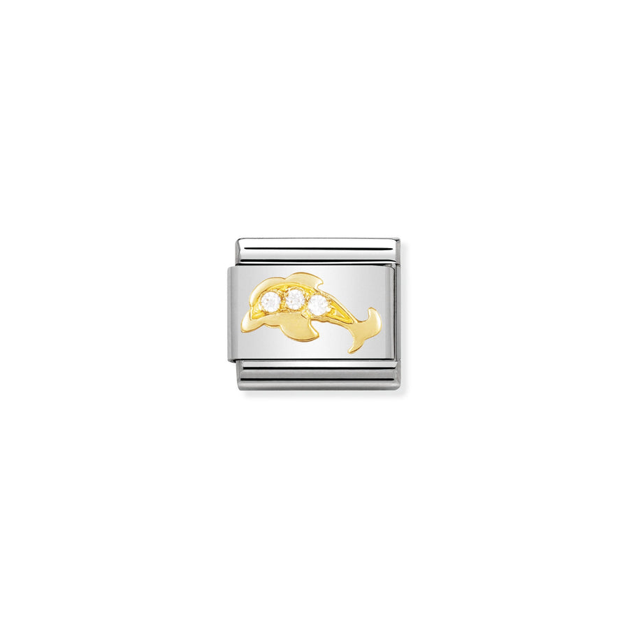 NOMINATION COMPOSABLE Classic WATER ANIMALS in stainless steel with 18k gold and Cubic Zirconia White dolphin 030306_27
