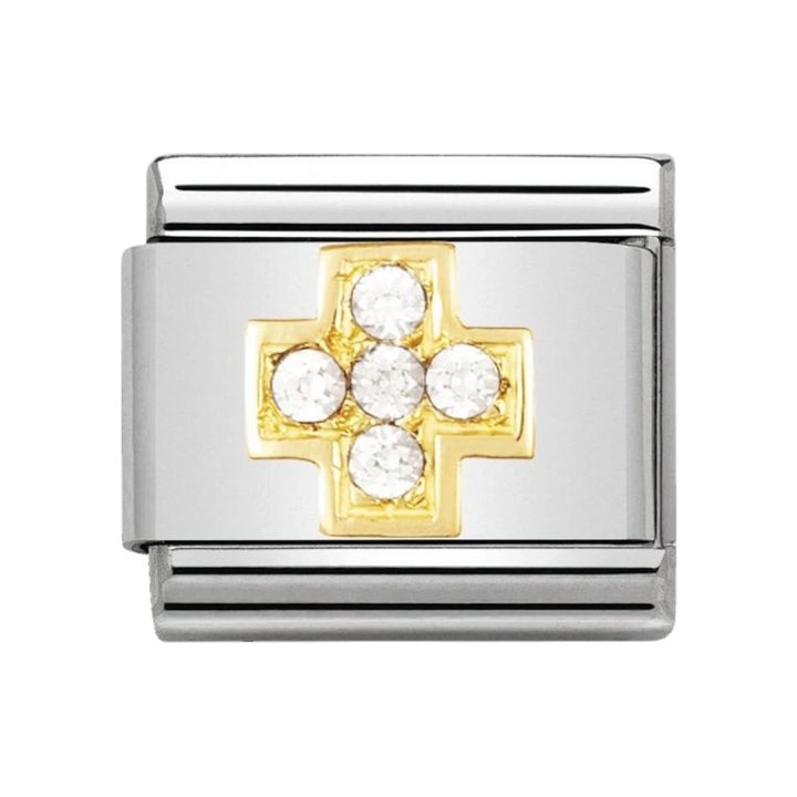 NOMINATION COMPOSABLE Classic DAILY LIFE in stainless steel with 18k gold and Cubic Zirconia WHITE cross 030307_01