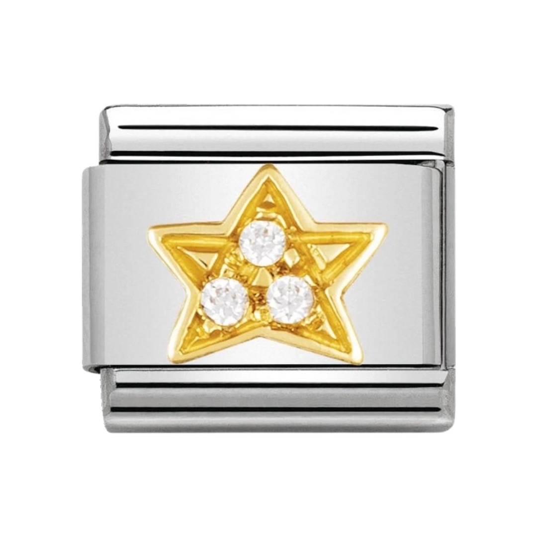 NOMINATION COMPOSABLE Classic FUN in stainless steel with 18k gold and Cubic Zirconia White star 030308_01