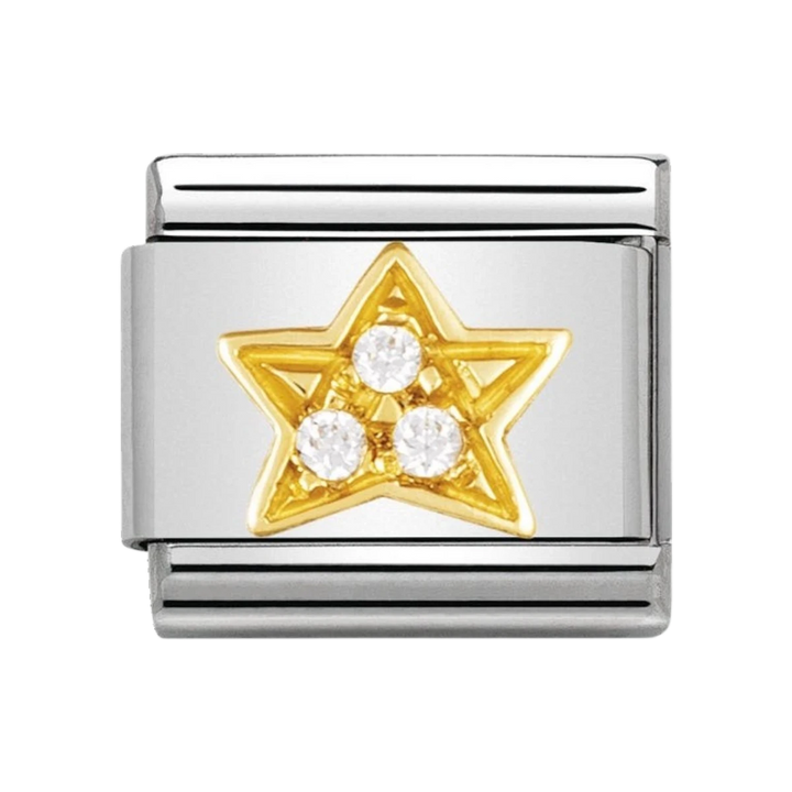 NOMINATION COMPOSABLE Classic FUN in stainless steel with 18k gold and Cubic Zirconia White star 030308_01