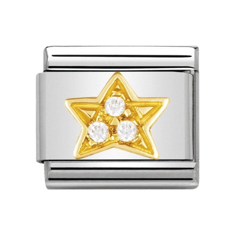 NOMINATION COMPOSABLE Classic FUN in stainless steel with 18k gold and Cubic Zirconia White star 030308_01