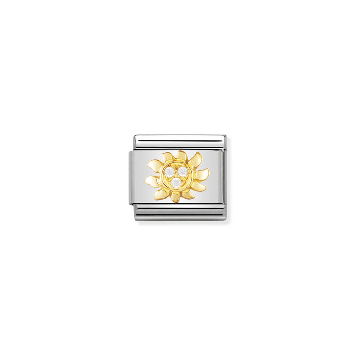 NOMINATION COMPOSABLE Classic FUN in stainless steel with 18k gold and Cubic Zirconia White sun 030308_23