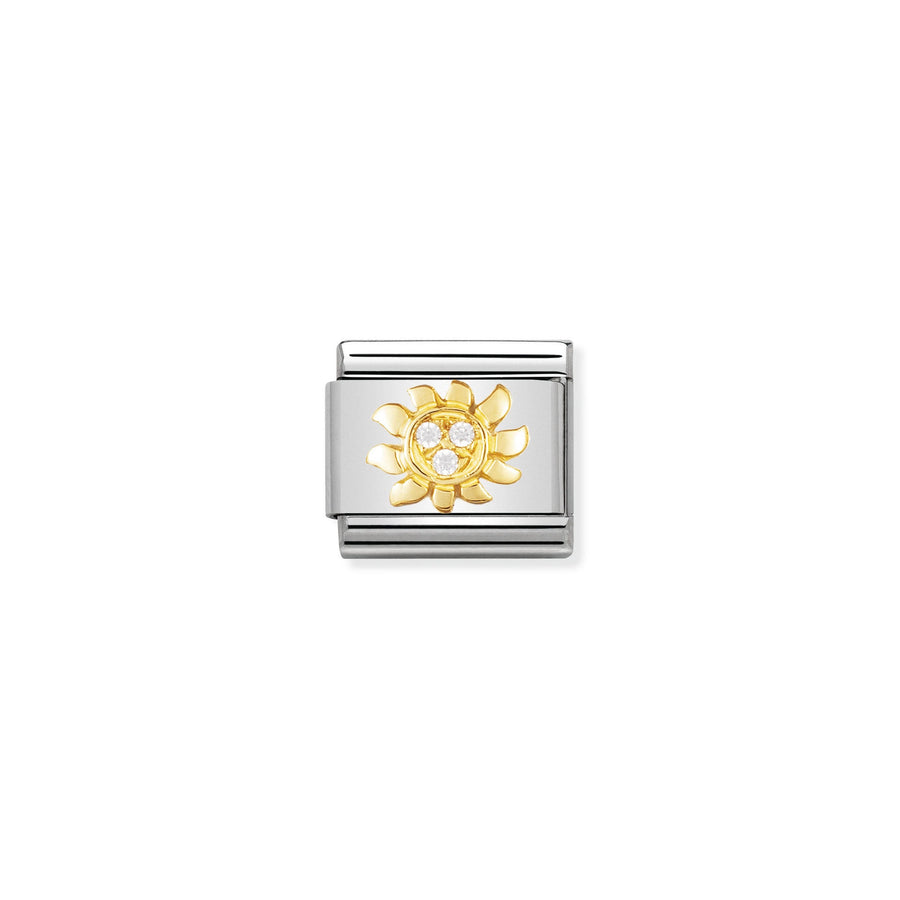 NOMINATION COMPOSABLE Classic FUN in stainless steel with 18k gold and Cubic Zirconia White sun 030308_23