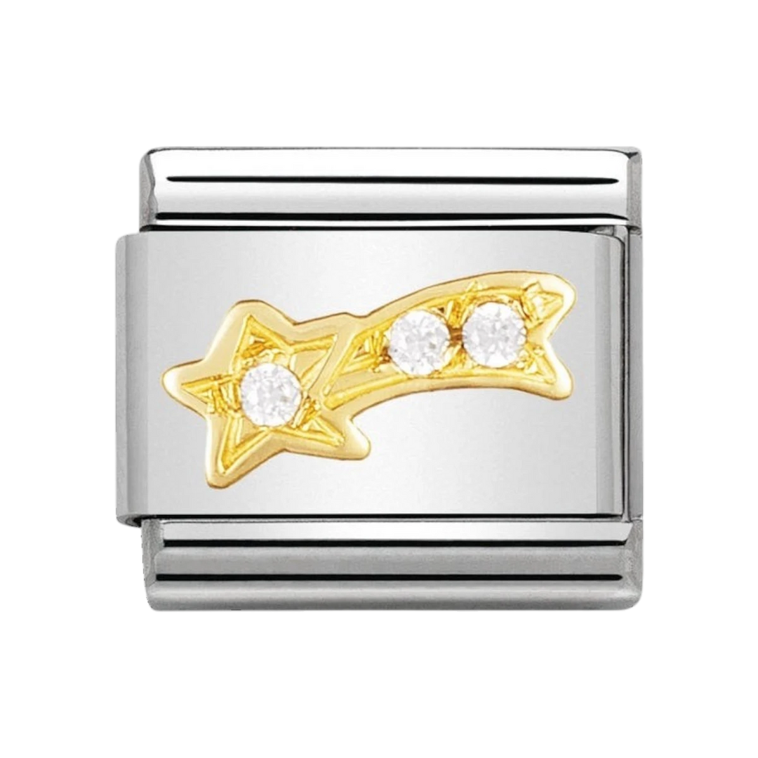 NOMINATION COMPOSABLE Classic FUN in stainless steel with 18k gold and Cubic Zirconia White shooting star 030308_25