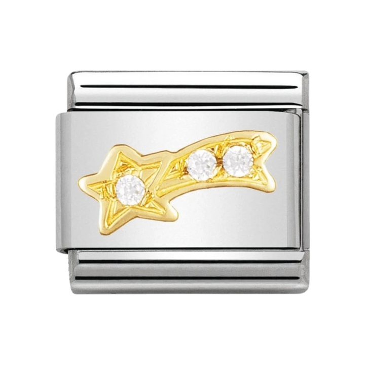 NOMINATION COMPOSABLE Classic FUN in stainless steel with 18k gold and Cubic Zirconia White shooting star 030308_25