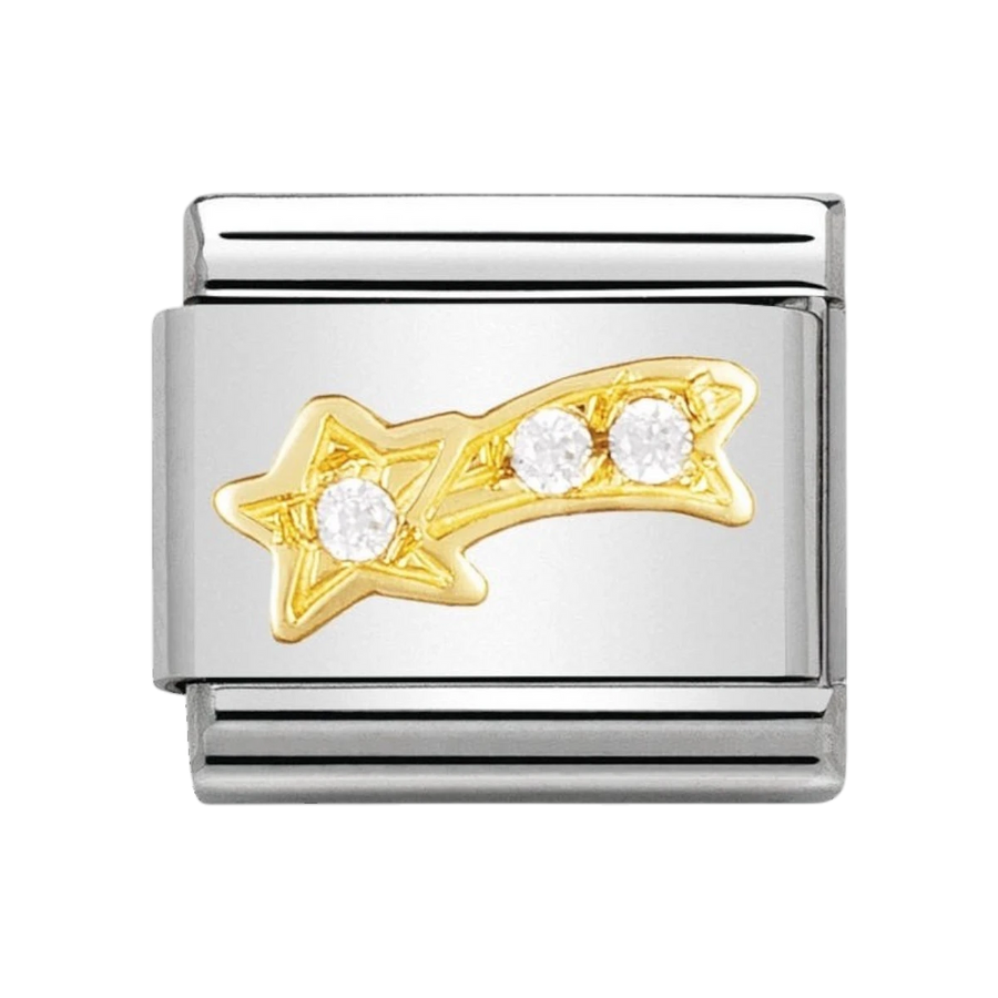 NOMINATION COMPOSABLE Classic FUN in stainless steel with 18k gold and Cubic Zirconia White shooting star 030308_25