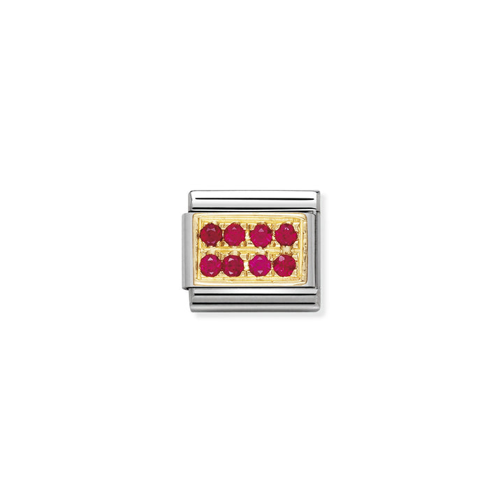 NOMINATION COMPOSABLE Classic PAVE in stainless steel with 18k gold and Cubic Zirconia RED 030314_02