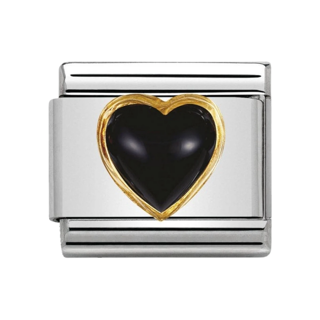 NOMINATION COMPOSABLE Classic STONES HEARTS in stainless steel with 18k gold BLACK AGATE 030501_02
