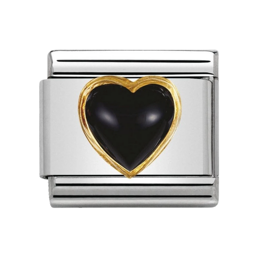 NOMINATION COMPOSABLE Classic STONES HEARTS in stainless steel with 18k gold BLACK AGATE 030501_02