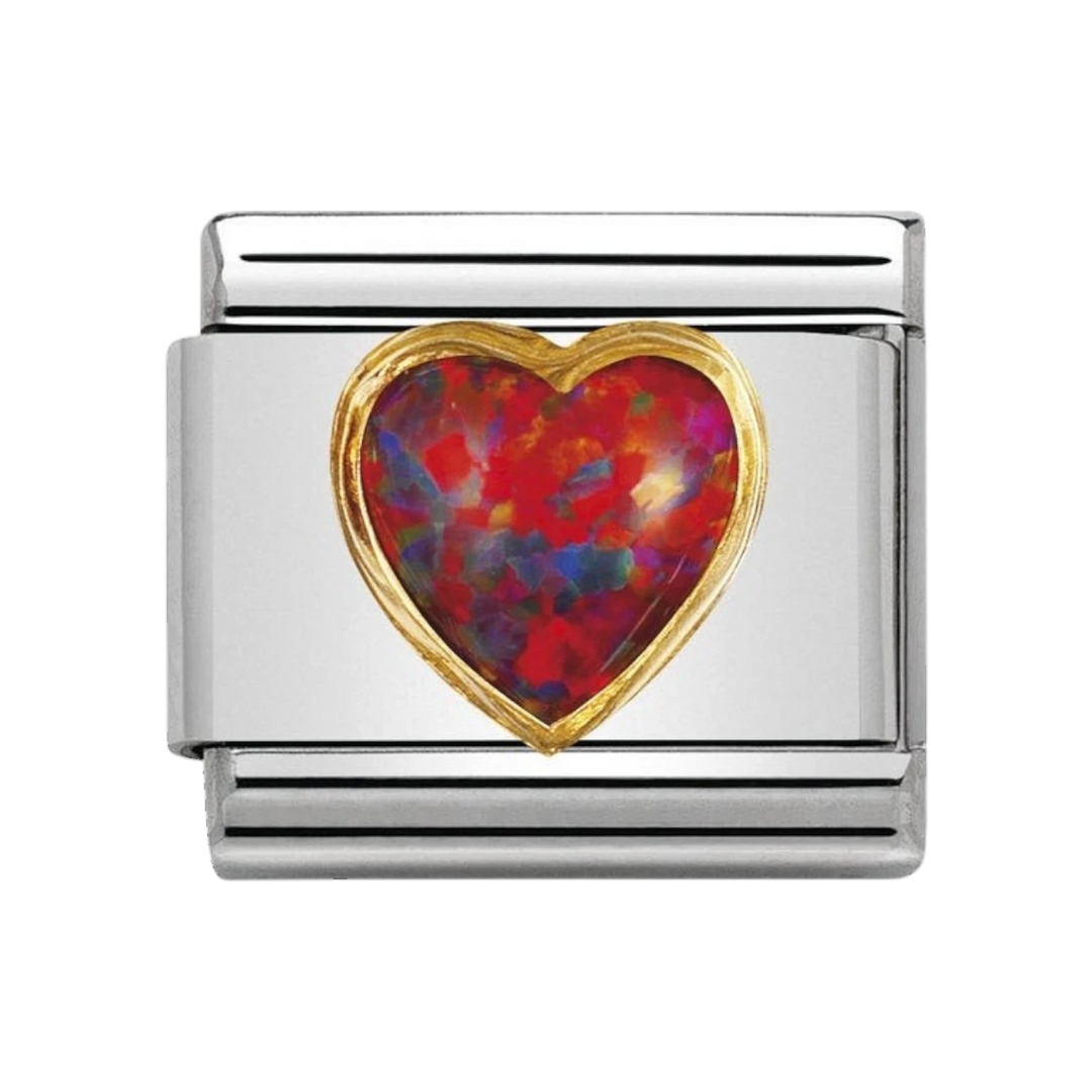 NOMINATION COMPOSABLE Classic STONES HEARTS in stainless steel with 18k gold RED OPAL 030501_08