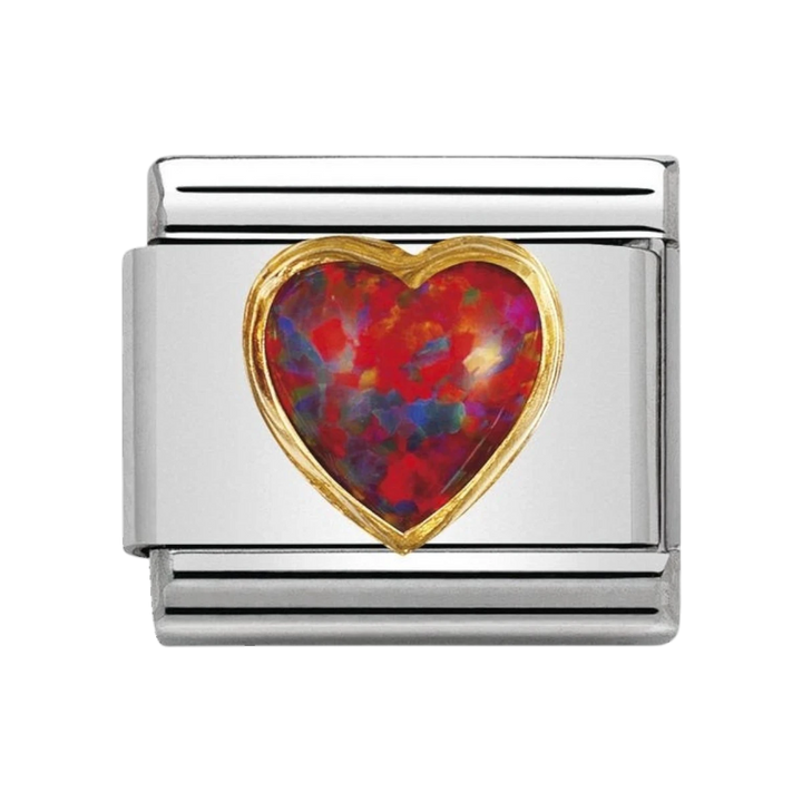 NOMINATION COMPOSABLE Classic STONES HEARTS in stainless steel with 18k gold RED OPAL 030501_08