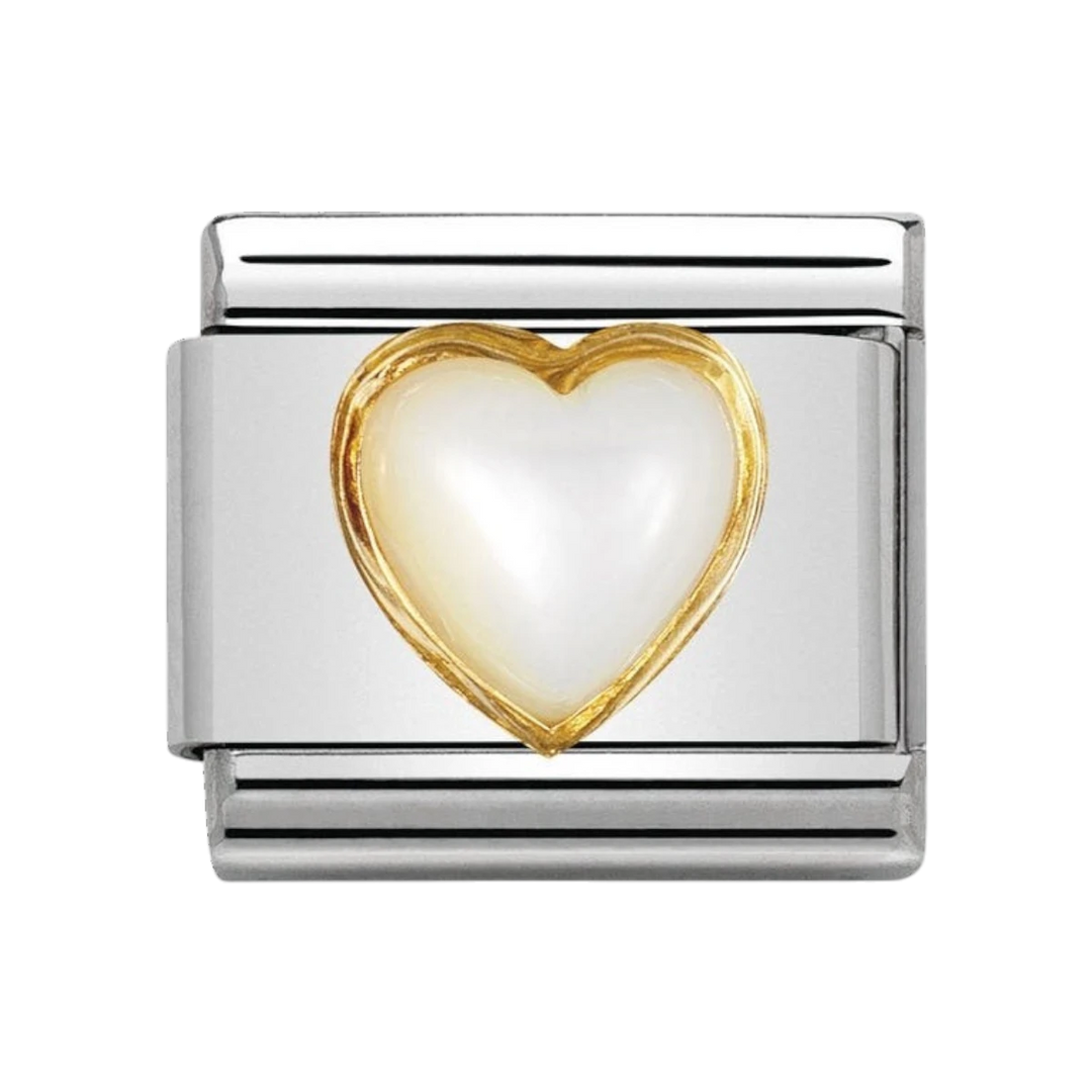 NOMINATION COMPOSABLE Classic STONES HEARTS in stainless steel with 18k gold WHITE MOTHER OF PEARL 030501_12