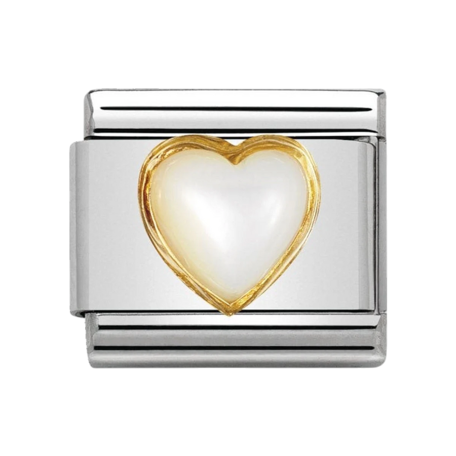 NOMINATION COMPOSABLE Classic STONES HEARTS in stainless steel with 18k gold WHITE MOTHER OF PEARL 030501_12