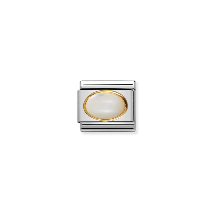 NOMINATION Composable Classic oval hard stones in stainless steel and gold 18k WHITE MOTHER OF PEARL 030502_12