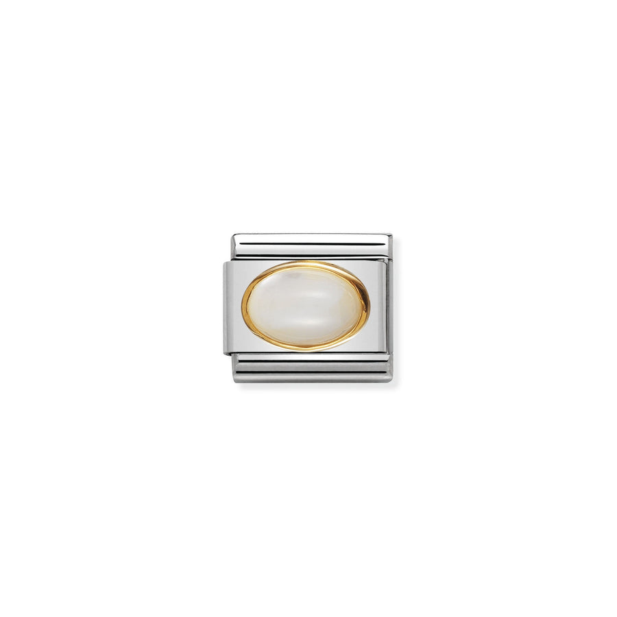 NOMINATION Composable Classic oval hard stones in stainless steel and gold 18k WHITE MOTHER OF PEARL 030502_12