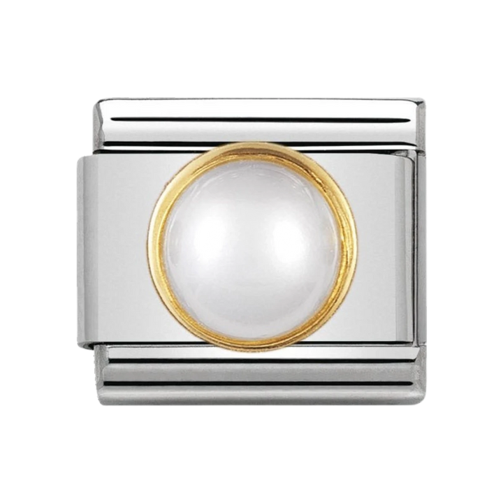 NOMINATION COMPOSABLE Classic ROUND STONES in stainless steel with 18k gold WHITE PEARL 030503_13