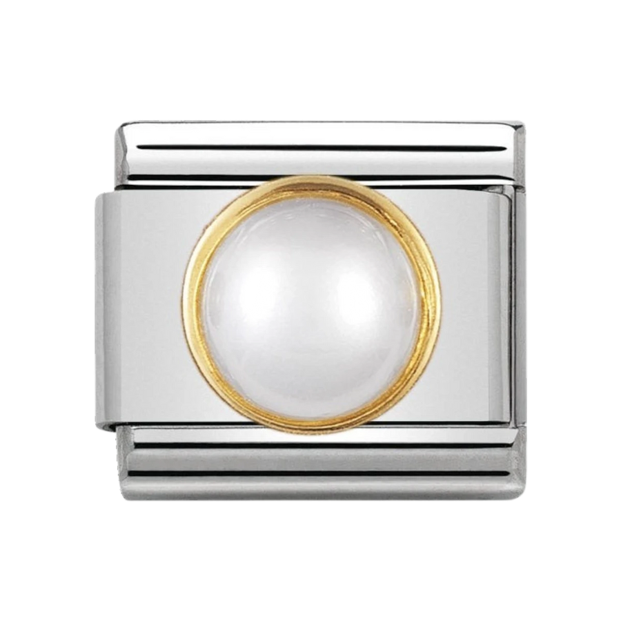 NOMINATION COMPOSABLE Classic ROUND STONES in stainless steel with 18k gold WHITE PEARL 030503_13
