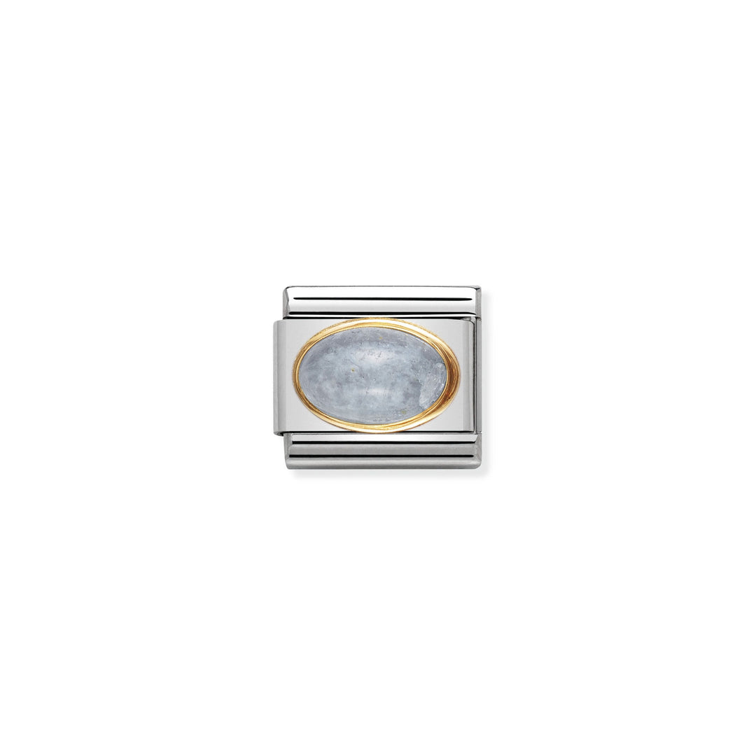 NOMINATION COMPOSABLE Classic OVAL SEMIPRECIOUS STONES in stainless steel with 18k gold AQUAMARINE 030504_01