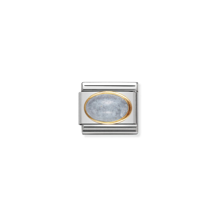 NOMINATION COMPOSABLE Classic OVAL SEMIPRECIOUS STONES in stainless steel with 18k gold AQUAMARINE 030504_01