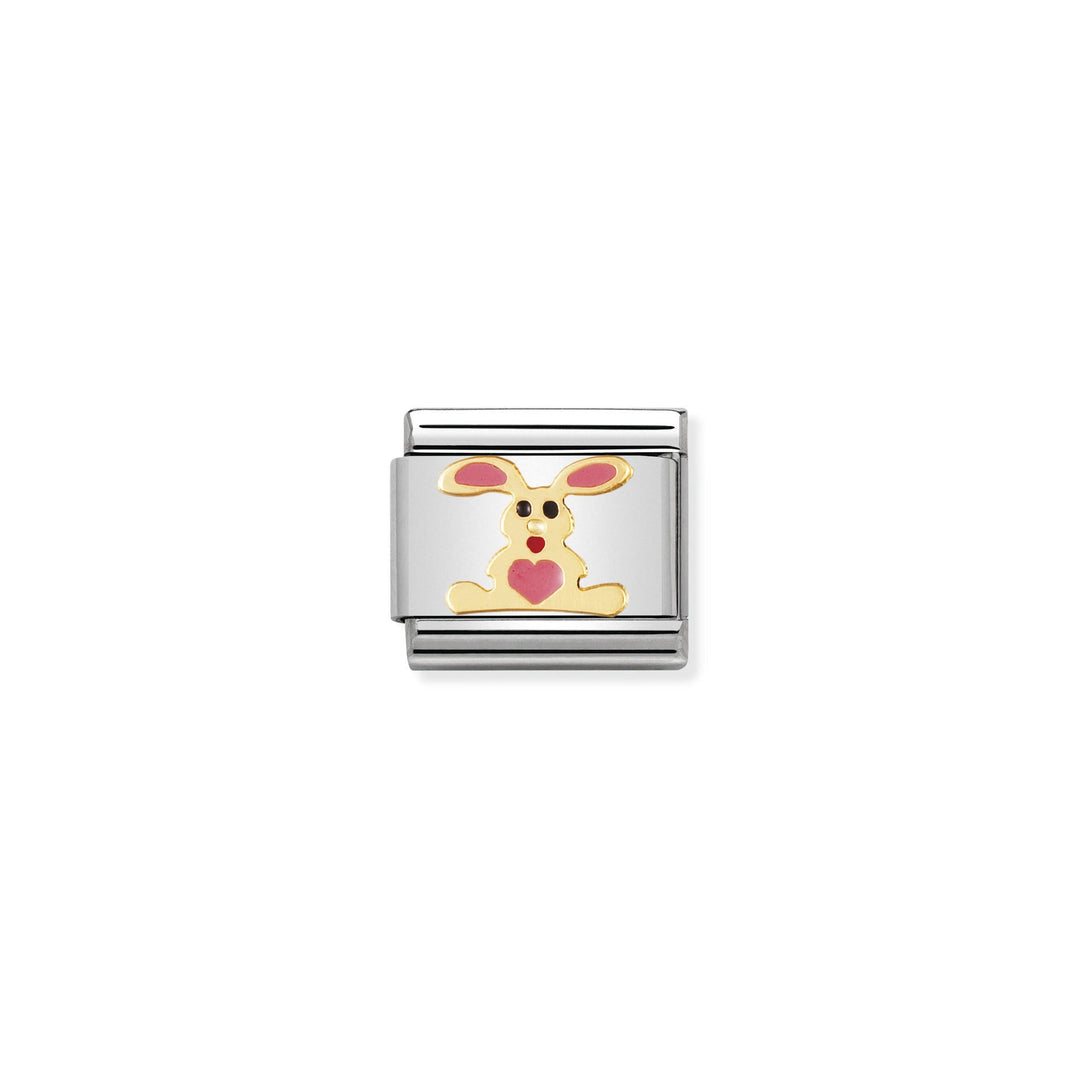 NOMINATION COMPOSABLE Classic EARTH ANIMALS in stainless steel with enamel and 18k gold PINK rabbit
