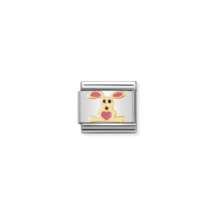 NOMINATION COMPOSABLE Classic EARTH ANIMALS in stainless steel with enamel and 18k gold PINK rabbit