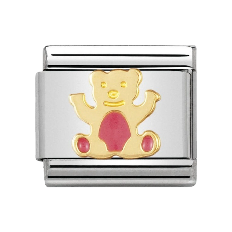 NOMINATION COMPOSABLE Classic EARTH ANIMALS in stainless steel with enamel and 18k gold Light pink bear 030212_32