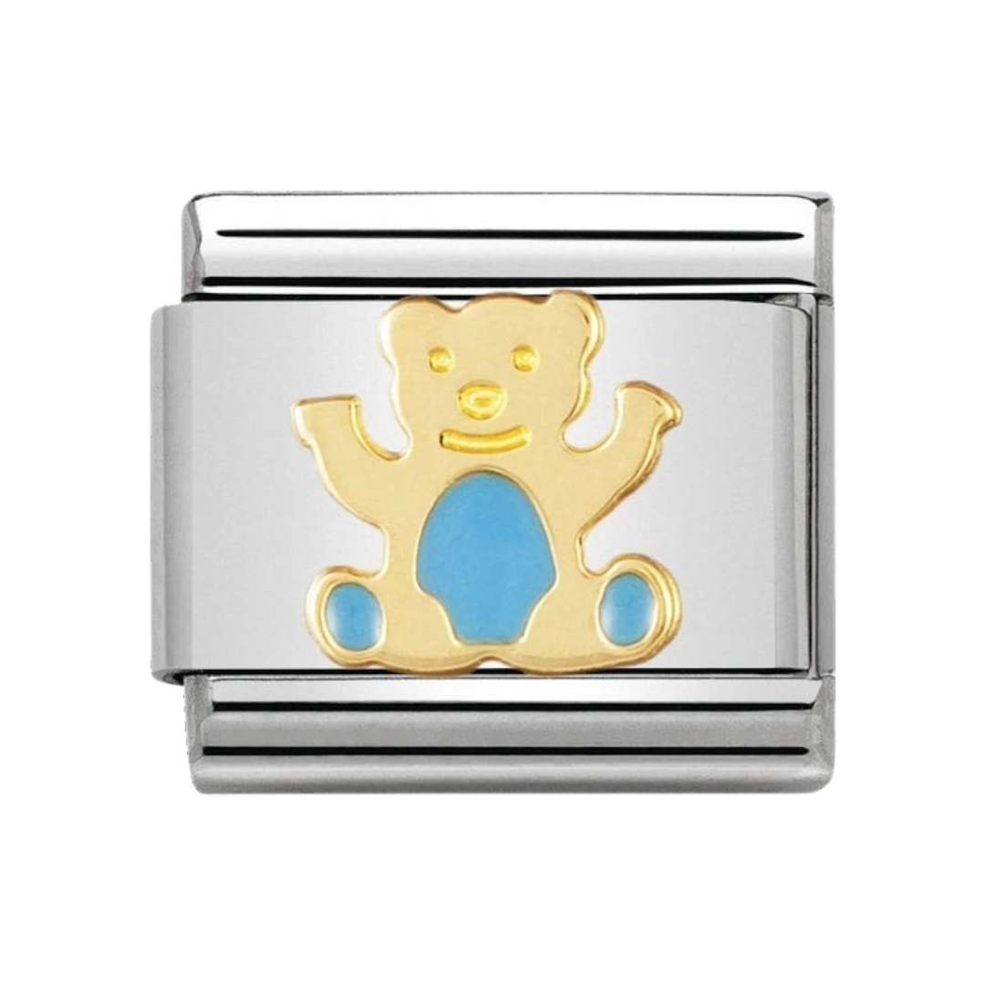 NOMINATION COMPOSABLE Classic EARTH ANIMALS in stainless steel with enamel and 18k gold Light blue bear