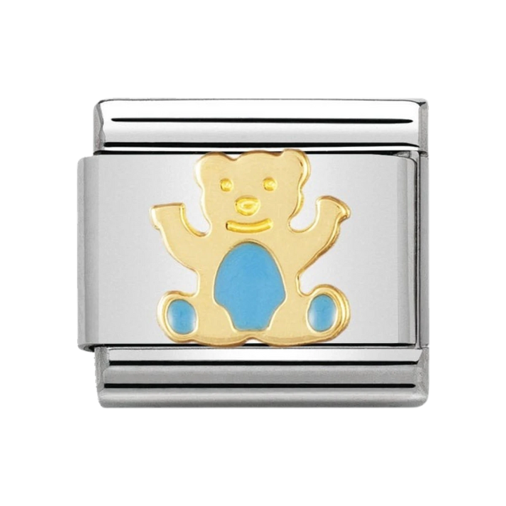 NOMINATION COMPOSABLE Classic EARTH ANIMALS in stainless steel with enamel and 18k gold Light blue bear