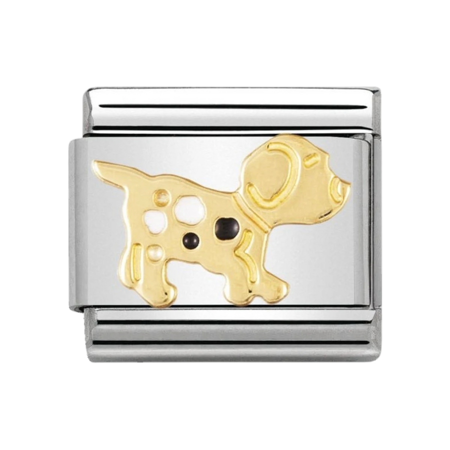 NOMINATION COMPOSABLE Classic EARTH ANIMALS in stainless steel with enamel and 18k gold Dog