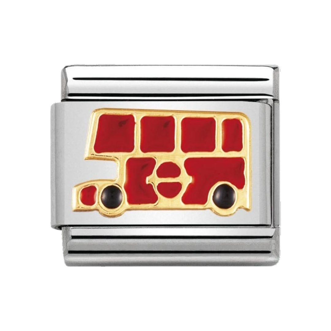 NOMINATION COMPOSABLE Classic TECH in stainless steel with enamel and 18k gold London Bus