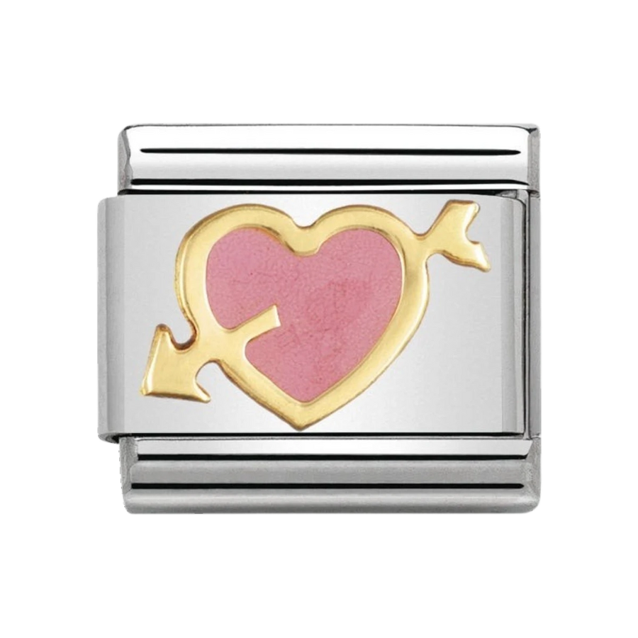 NOMINATION Composable Classic LOVE 1 stainless steel, enamel and gold 18k Pink heart with arrow 030253_01
