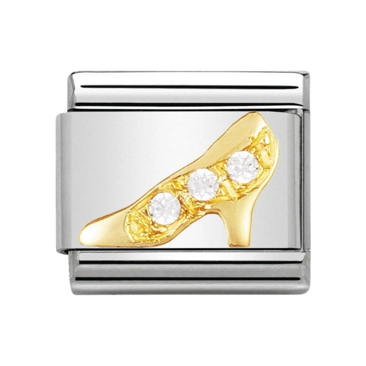 NOMINATION COMPOSABLE Classic FUN in stainless steel with 18k gold and Cubic Zirconia Shoe with heel 030308_30
