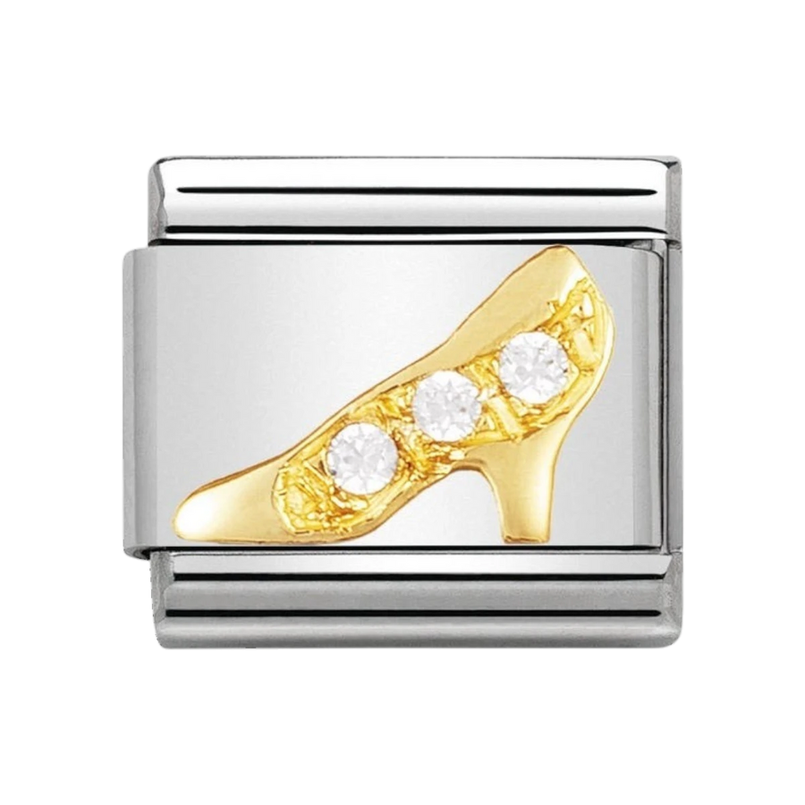 NOMINATION COMPOSABLE Classic FUN in stainless steel with 18k gold and Cubic Zirconia Shoe with heel 030308_30