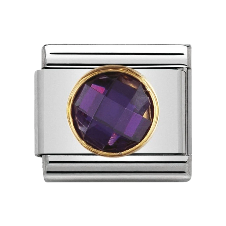 NOMINATION COMPOSABLE Classic links in stainless steel with 18k gold and round Cubic Zirconia PURPLE