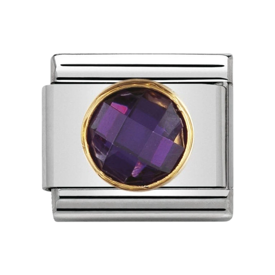 NOMINATION COMPOSABLE Classic links in stainless steel with 18k gold and round Cubic Zirconia PURPLE