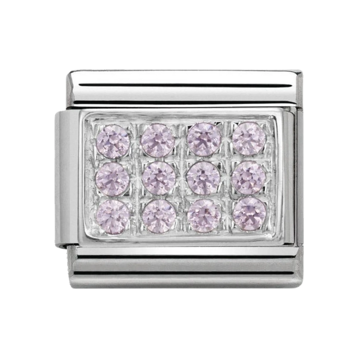 NOMINATION Composable CL PAVE in stainless steel, Cubic zirconia and 925 silver Pink CZ