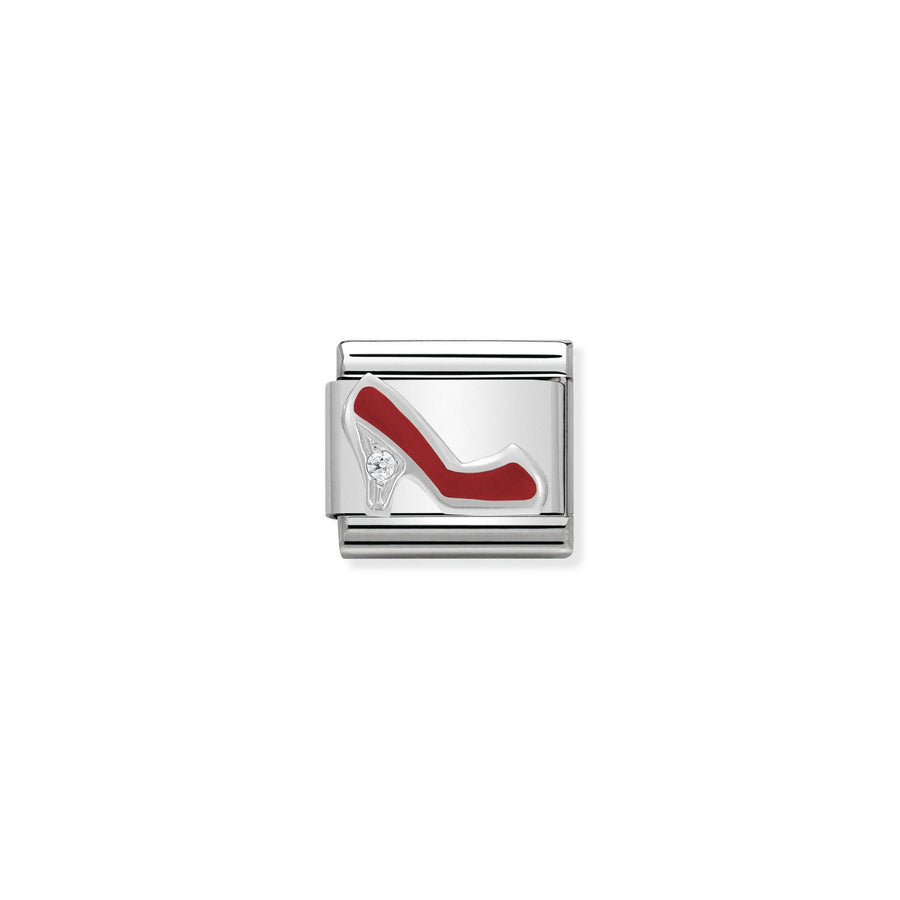 NOMINATION Composable CL SIMBOLS stainless steel, enamel, 1 Cub. Zirc and 925 silver RED stiletto