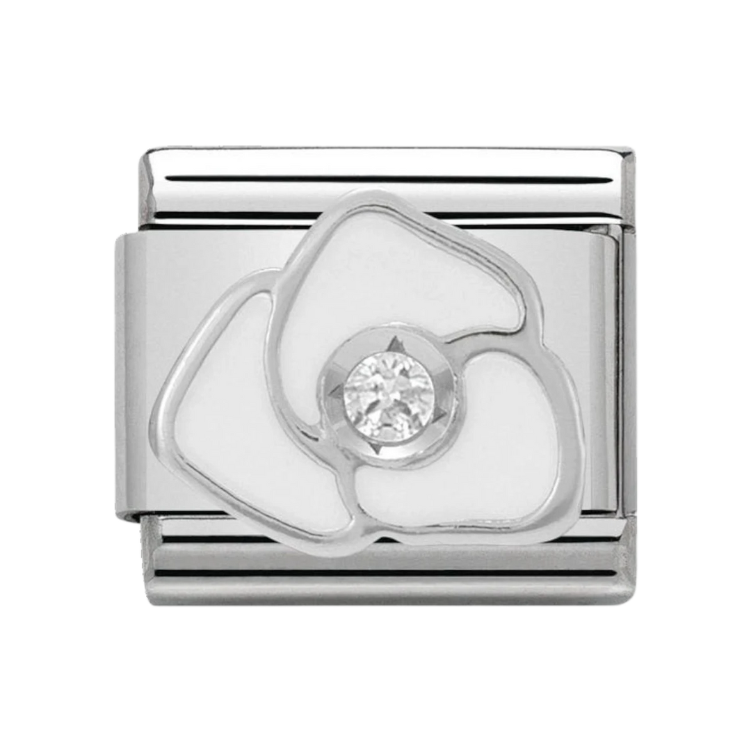 NOMINATION Composable CL SIMBOLS stainless steel, enamel, 1 Cub. Zirc and 925 silver WHITE rose
