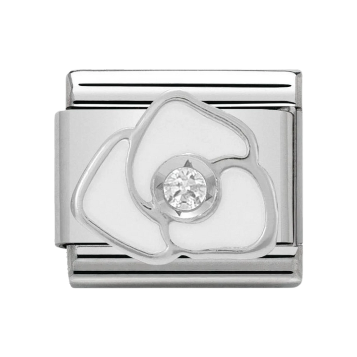 NOMINATION Composable CL SIMBOLS stainless steel, enamel, 1 Cub. Zirc and 925 silver WHITE rose