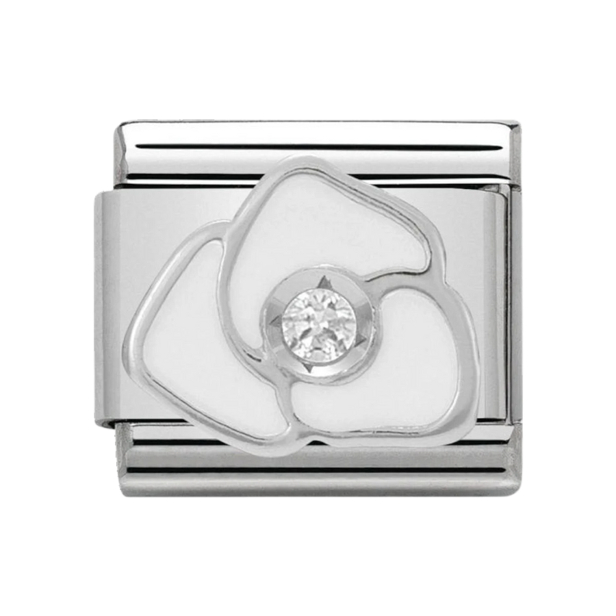 NOMINATION Composable CL SIMBOLS stainless steel, enamel, 1 Cub. Zirc and 925 silver WHITE rose