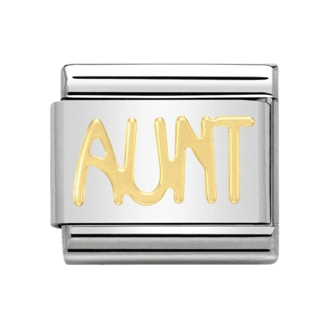 NOMINATION COMPOSABLE Classic WRITINGS in stainless steel with 18k gold AUNT