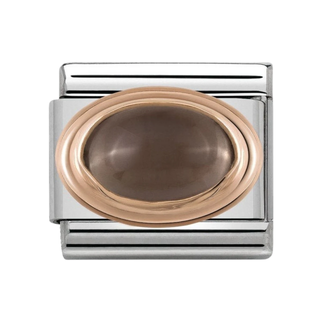 NOMINATION Composable Classic OVAL HARD STONES in stainless steel with 9K rose gold Smoky quartz 430501_29