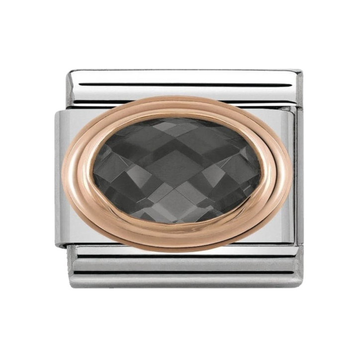 NOMINATION Composable Classic FACETED CZ in stainless steel with 9K rose gold Black 430601_011