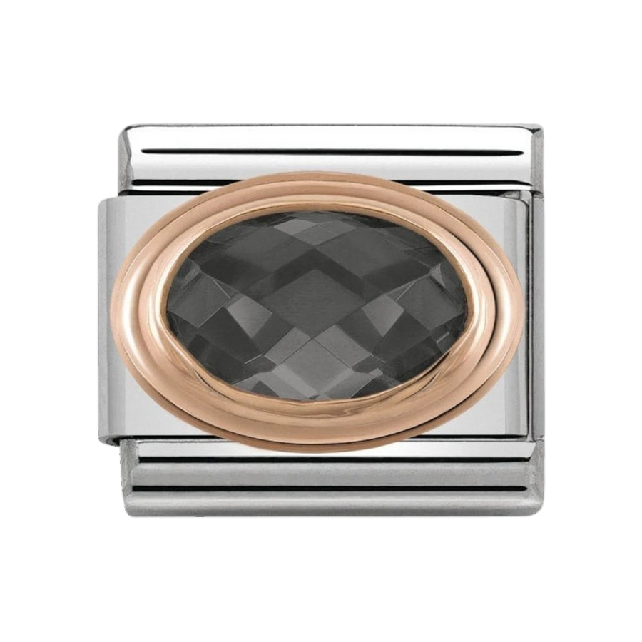 NOMINATION Composable Classic FACETED CZ in stainless steel with 9K rose gold Black 430601_011