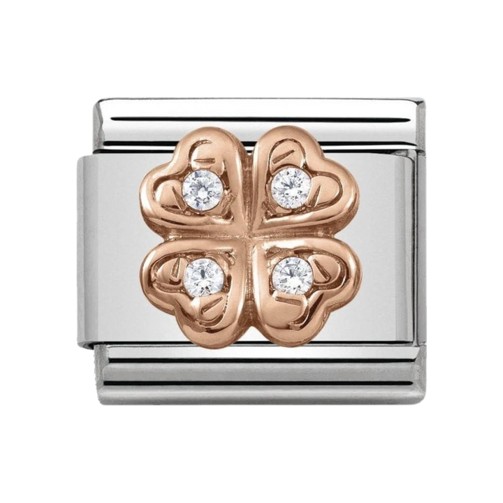 NOMINATION Composable Classic Symbols in stainless steel with 9K rose gold and CZ Four-Leaf Clover