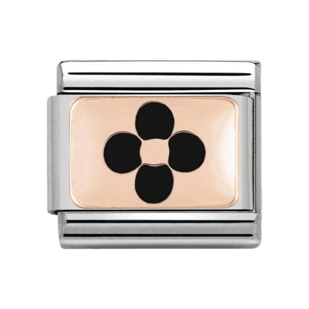 NOMINATION Composable Classic PLATES in stainless steel with 9K rose gold and enamel Black Flower