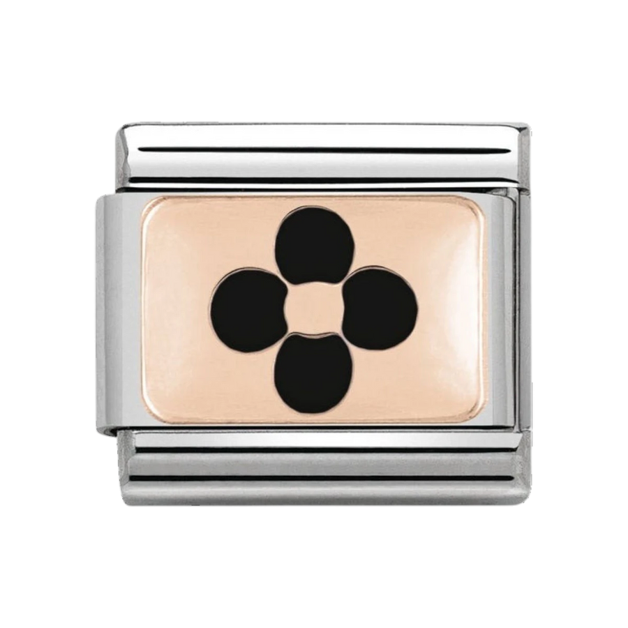 NOMINATION Composable Classic PLATES in stainless steel with 9K rose gold and enamel Black Flower